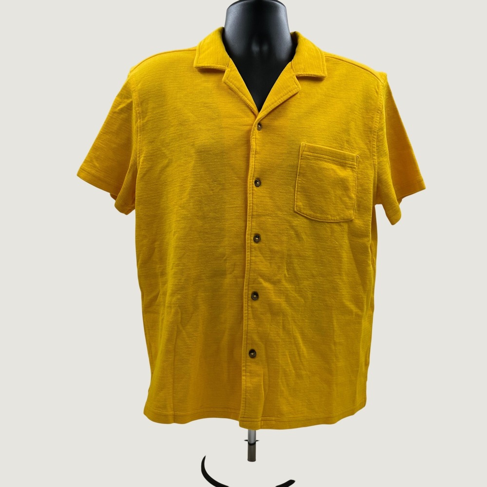 Goodfellow & Co Mens Game Day Camp Shirt Yellow Textured Short Sleeve Size M NWT